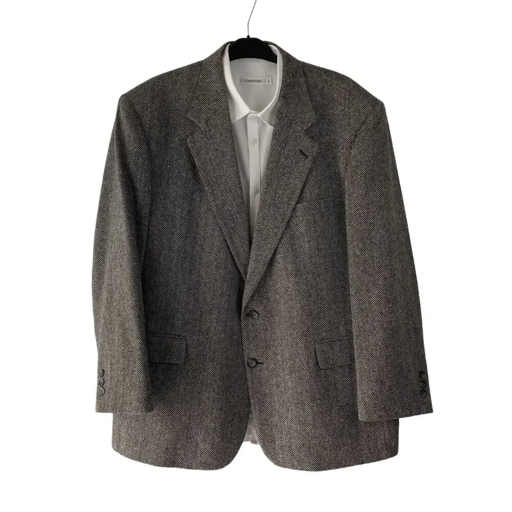 John Alexander Men’s Gray Tweed‎ Herringbone Wool Sport Coat Blazer Jacket 46R